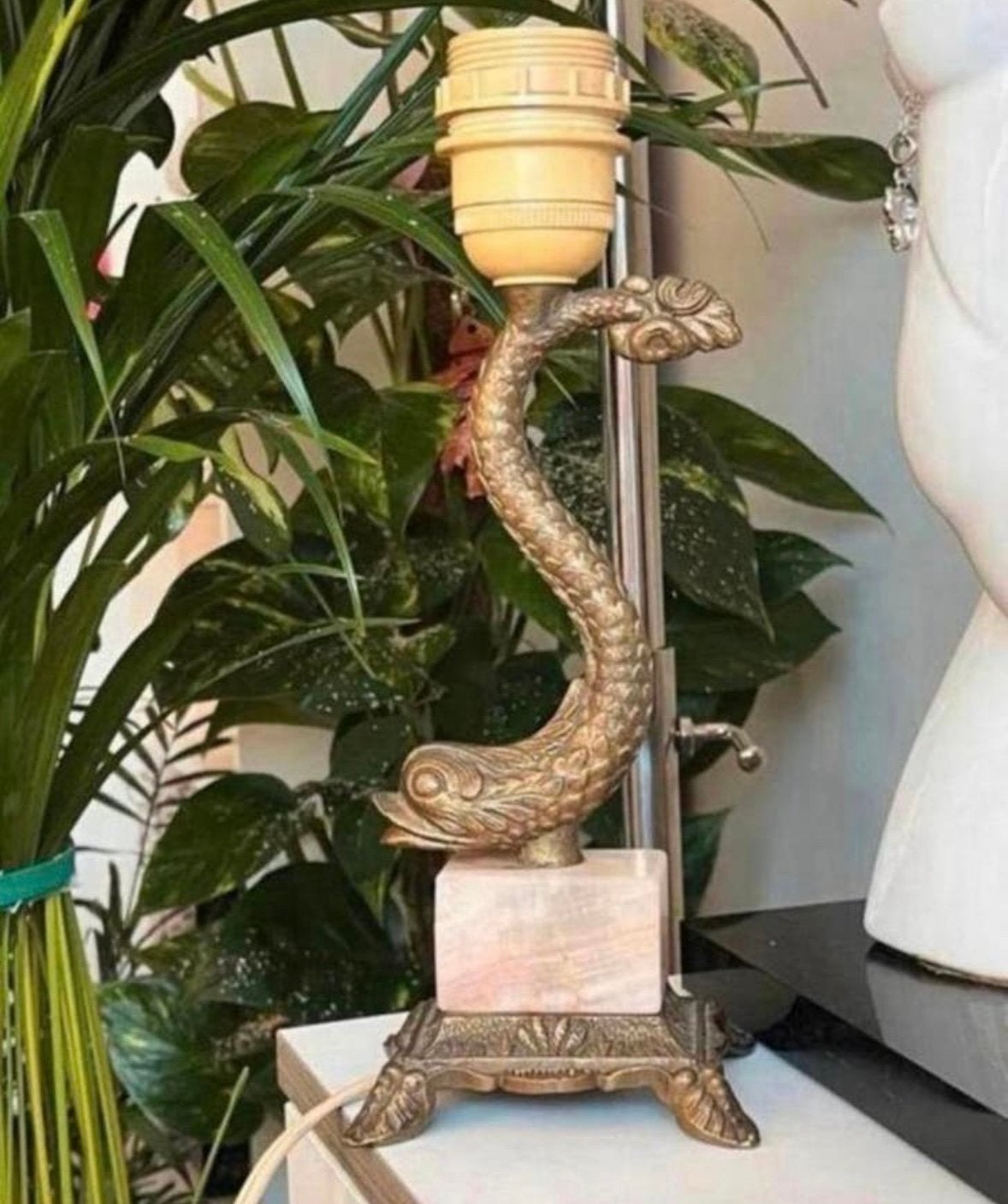 1950-1970 vis serpent tafel lamp onyx brons, Ophalen of Verzenden, Zo goed als nieuw, Met schakelaar, Vintage