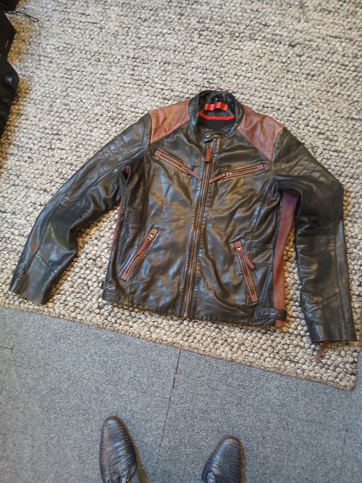 Giorgio Paris Leren Bikerjas - Zwart/Bruin - Maat 56 (XL), Kleding | Heren, Ophalen, Zwart, Maat 56/58 (XL), Giorgio Paris