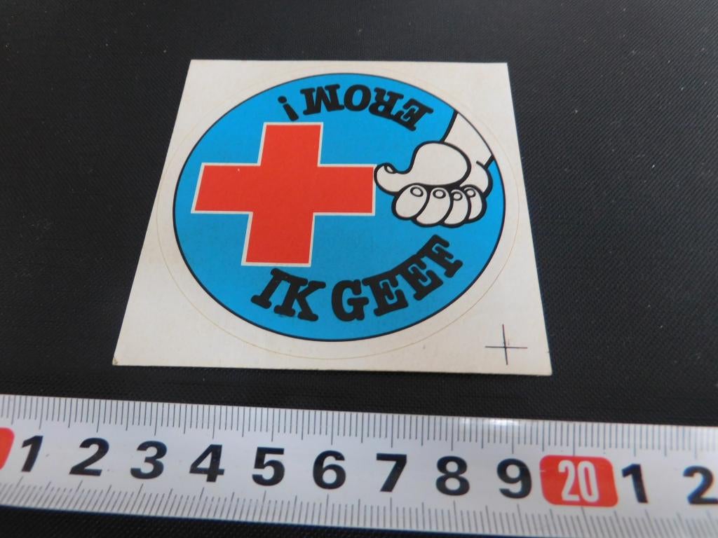 sticker Rode Kruis Ik geef erom !, Ophalen, Zo goed als nieuw