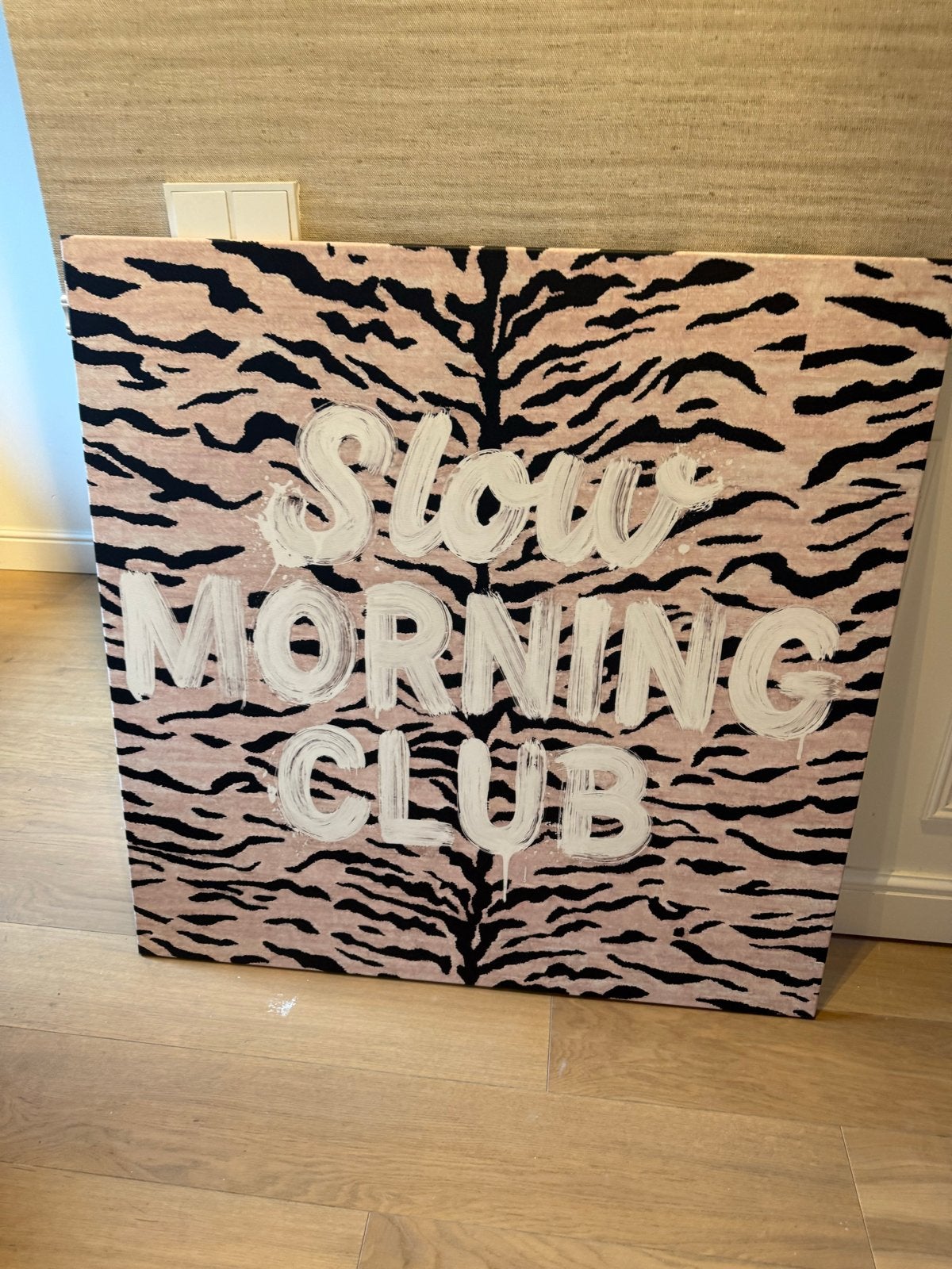 Canvas "Slow Morning Club" 80x80cm, Ophalen, Zo goed als nieuw, Schilderij, 75 tot 100 cm