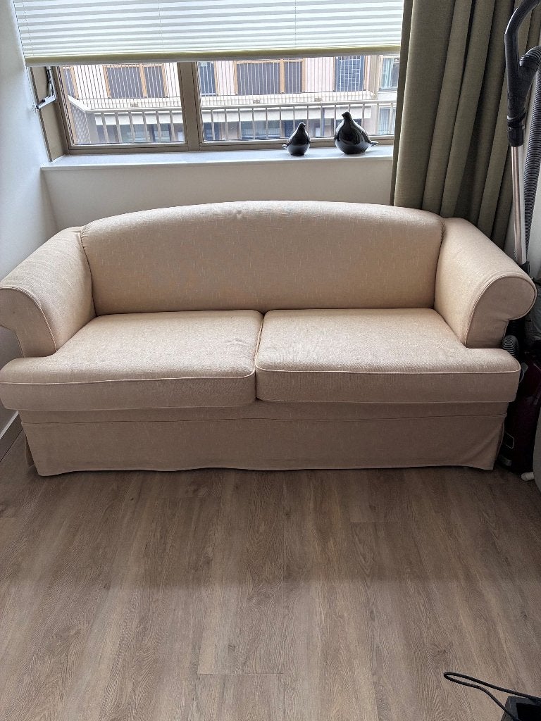 Bedbank / slaapbank, Huis en Inrichting, Ophalen, Gebruikt, Beige, Tweepersoons