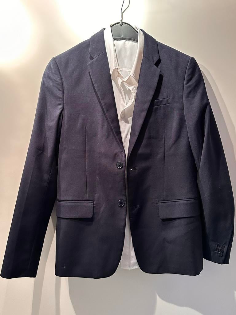 Blauw colbert met wit overhemd - Maat 158, Kleding | Heren, Kostuums en Colberts, Ophalen of Verzenden, Zo goed als nieuw, Overige maten