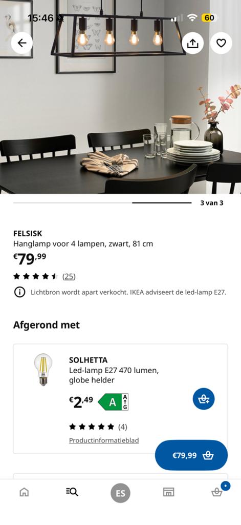 Nieuwe Ikea hanglamp met 4 lampen, Huis en Inrichting, Ophalen, Nieuw, 75 cm of meer