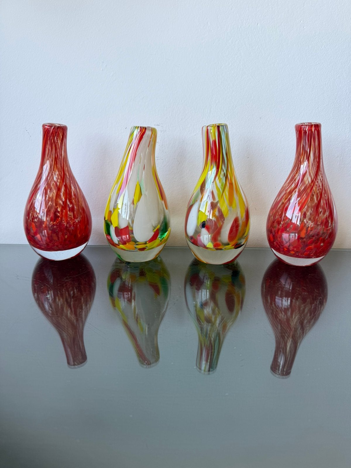 Vier Fidrio vazen rood geel groen, Ophalen of Verzenden, Zo goed als nieuw, Geel, Glas