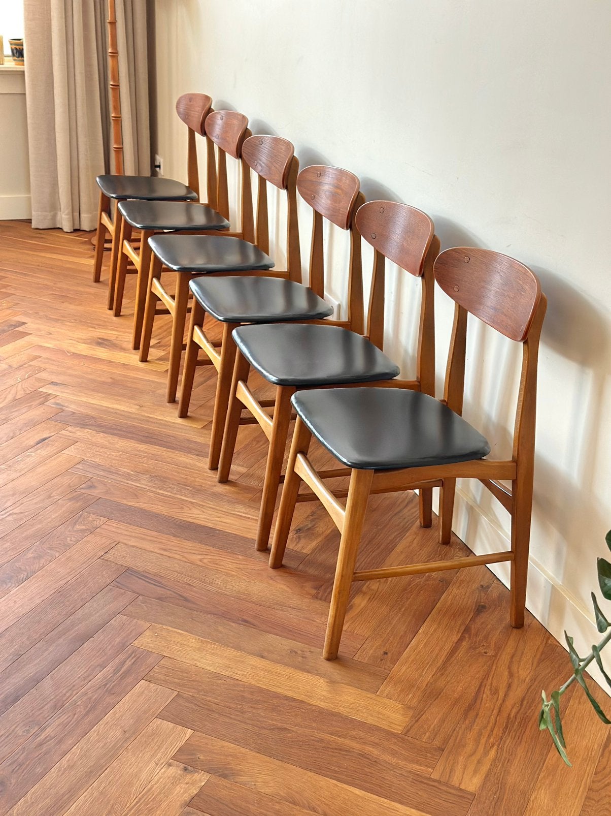 Set 6 vintage deense stoelen zwart teak hout jaren 50/60/70, Huis en Inrichting, Ophalen, Gebruikt, Zwart, Deens vintage