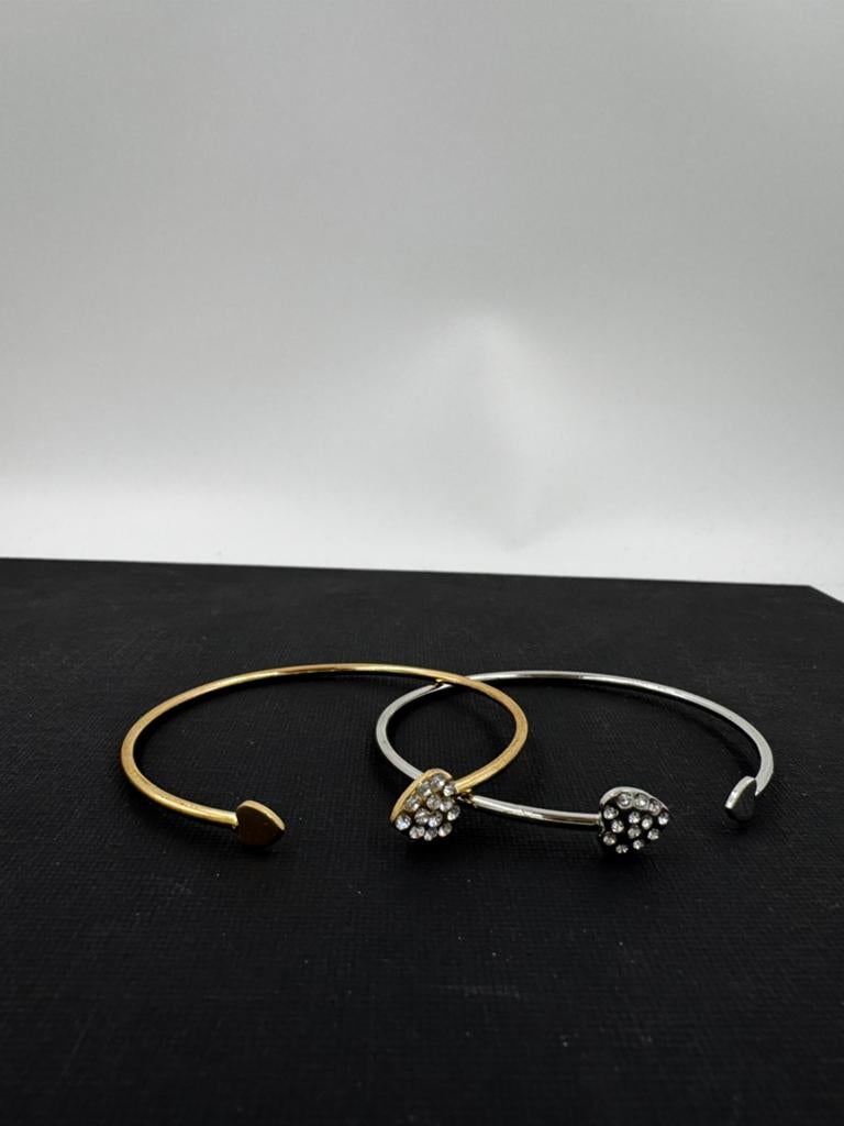 Set minimalistische armbanden met hartjes & strass, Sieraden, Tassen en Uiterlijk, Ophalen of Verzenden, Zo goed als nieuw, Goud