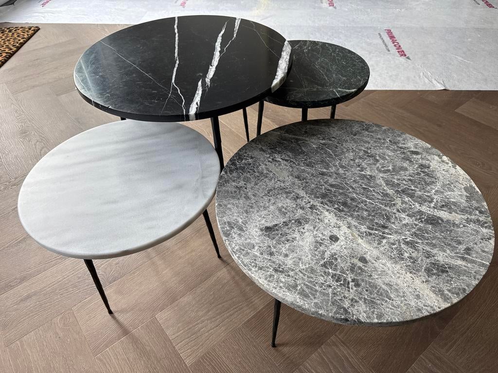 Marmeren Tafelset in 4 Kleuren: Carrara, Smaragd, Zwart/Wit,, Ophalen of Verzenden, Zo goed als nieuw, Rond, Overige materialen