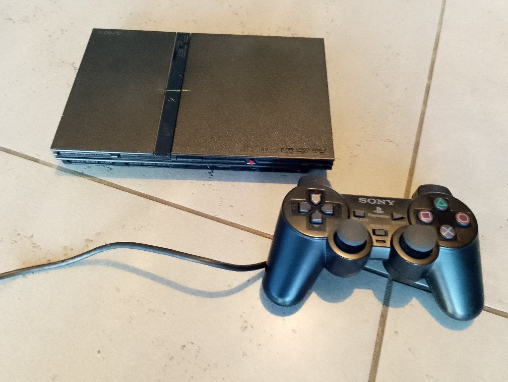 PlayStation 2 Slim incl. Kabels en Controller, Gebruikt, Zwart, Ophalen of Verzenden, Met 1 controller