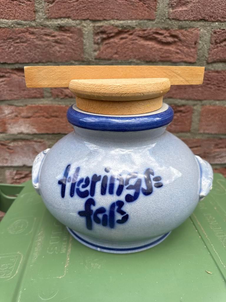 Vintage Aardewerk Haringpot met Houten Deksel, Antiek en Kunst, Antiek | Keramiek en Aardewerk, Ophalen of Verzenden