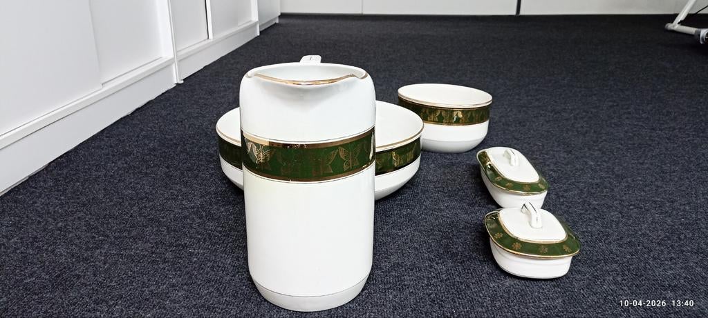 Vintage lampetstel- Groen met Gouden Details, Gebruikt, Ophalen of Verzenden, Overige stijlen, Porselein