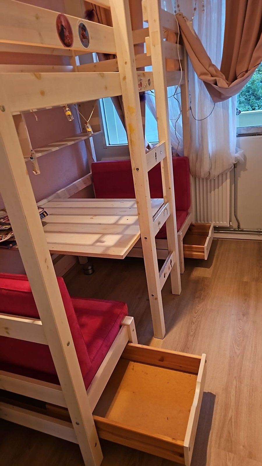 Stevige houten hoogslaper met bank en opbergruimte, Ophalen, Gebruikt, Eenpersoons, 200 cm