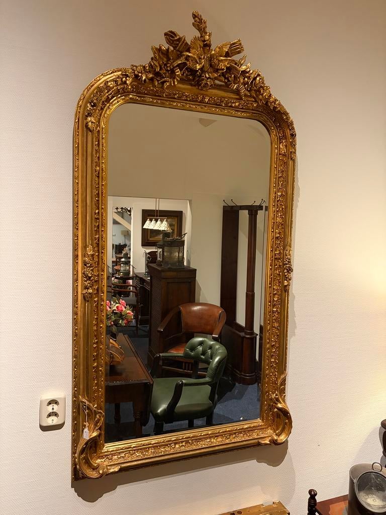Goud kleurige kuifspiegel met geslepen glas, Ophalen of Verzenden, Rechthoekig