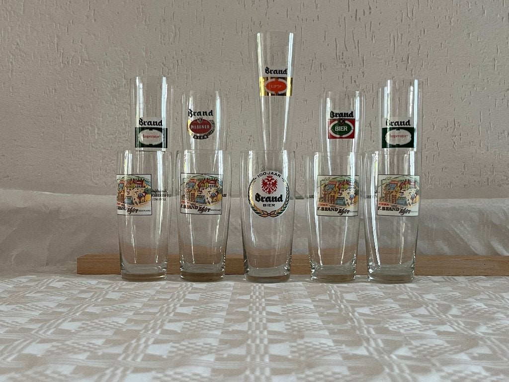 10 Brand bierglazen (oud en recent) - zgan, Ophalen, Zo goed als nieuw, Glas of Glazen, Brand