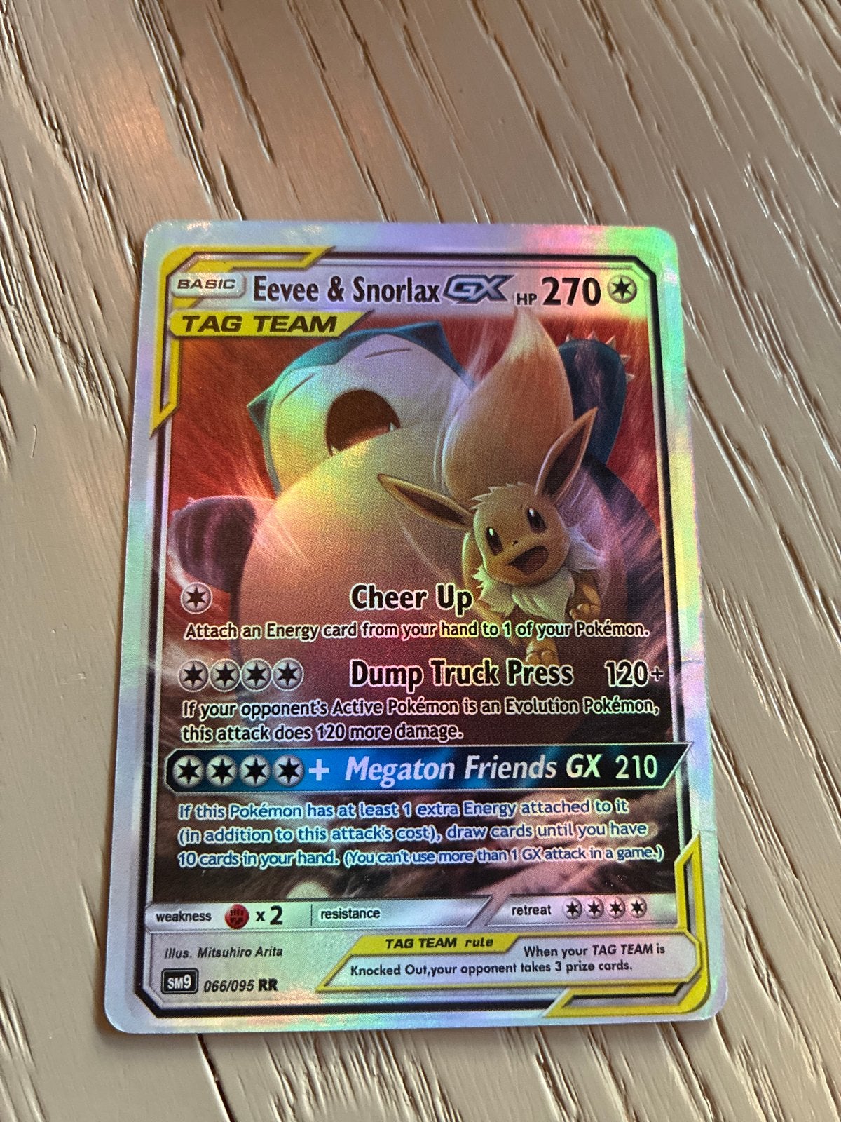 Eevee & Snorlax GX TAG TEAM Pokémon Kaart, Hobby en Vrije tijd, Ophalen of Verzenden, Zo goed als nieuw, Losse kaart, Foil