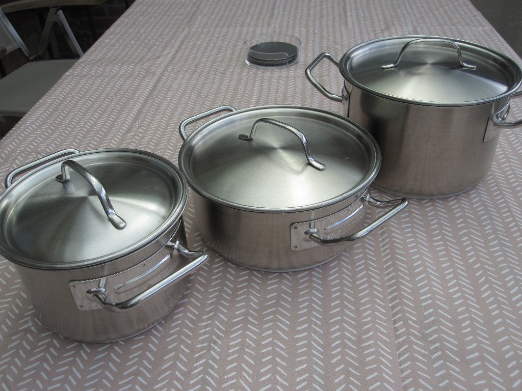 3 Fissler profi pannen, niet geschikt voor Inductie., Gebruikt, Met deksel, Pannenset, Ophalen of Verzenden