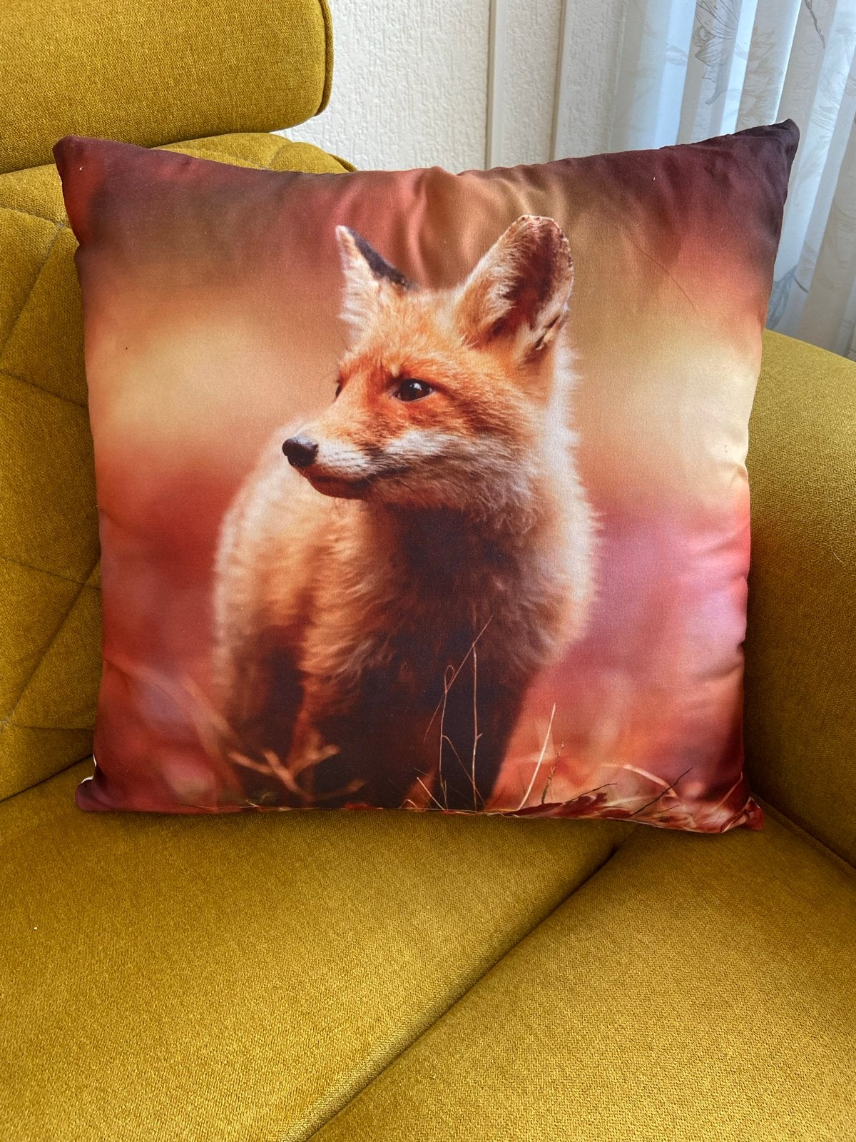 Kussen met vos print - 40x40 cm, Ophalen of Verzenden, Zo goed als nieuw, Oranje, Vierkant