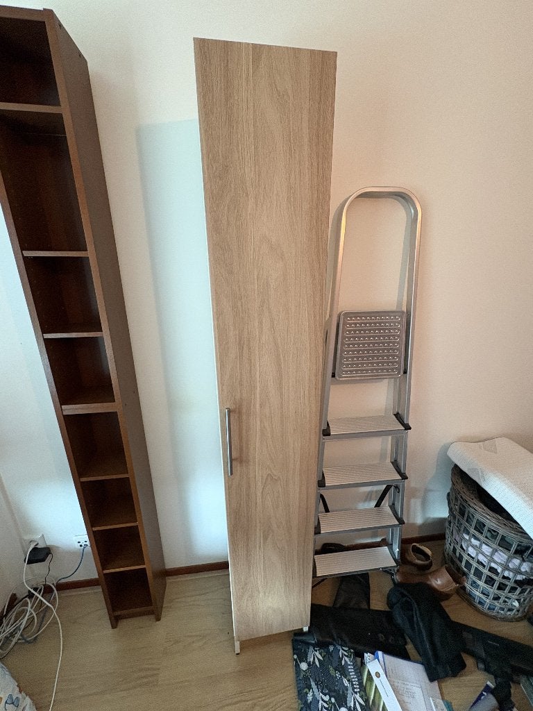 IKEA Hoge badkamerkast ENHET met eikendeur, Huis en Inrichting, Ophalen, (Half)hoge kast, Minder dan 50 cm, Gebruikt