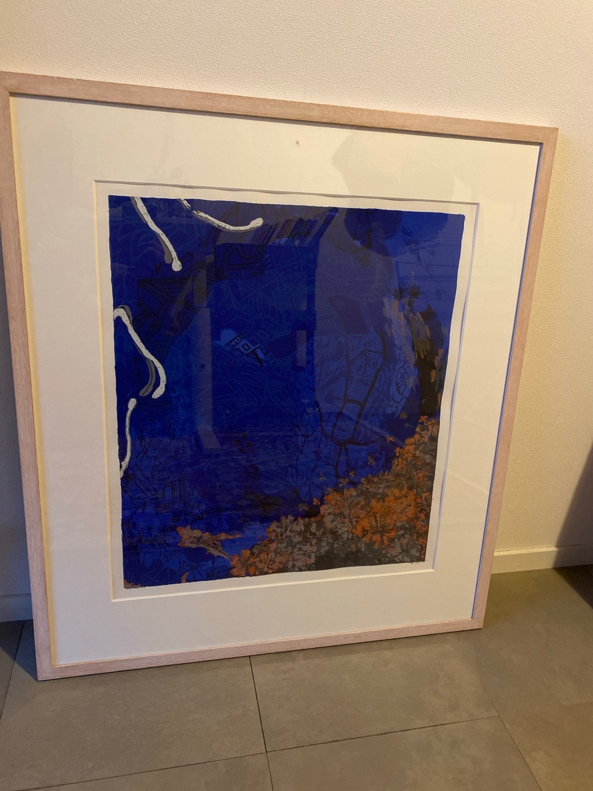 Abstracte print in blauw met lijst, Antiek en Kunst, Abstract, Print, Overige onderwerpen, Papier