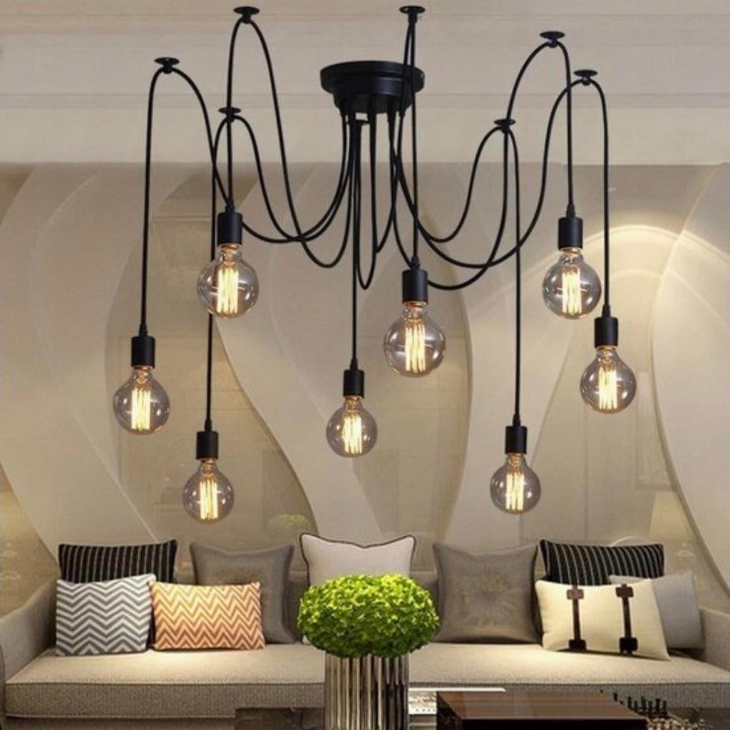 Zwarte spider lamp met 8 fittingen, incl. lampen, Ophalen of Verzenden, Zo goed als nieuw, Minder dan 50 cm