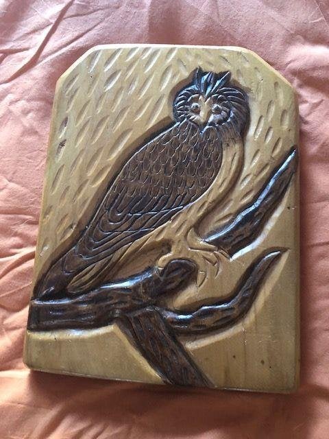 1 wanddecoratie uil uilen hout ongeveer 25,5 / 20 cm, Ophalen, Gebruikt, Vogel, Beeldje of Figuurtje