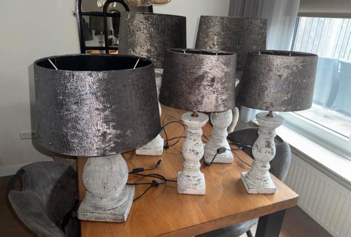 Landelijke Lampenset - 5 Stuks met Croco Kappen, Ophalen, Gebruikt, Grijs, Landelijk