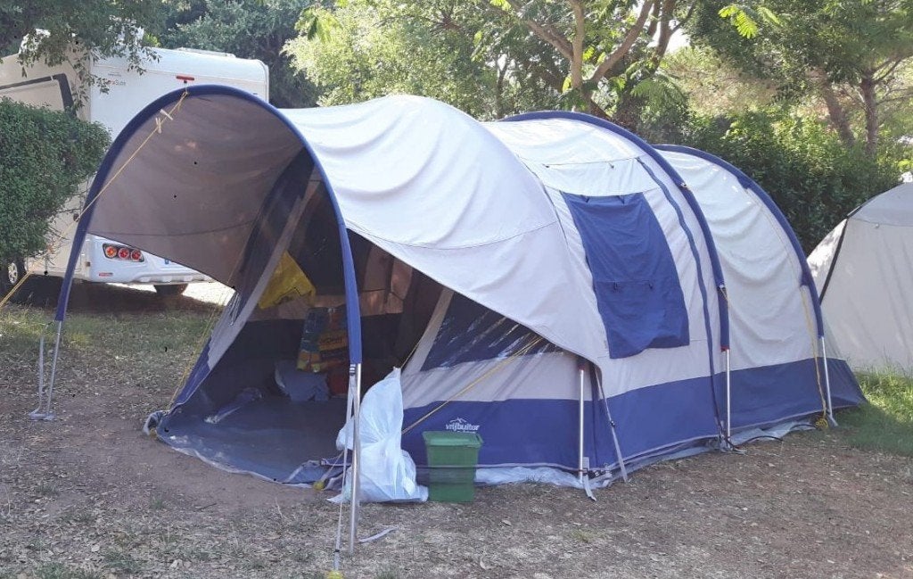 Ruime (katoenen) tunneltent met luifel - Vrijbuiter Cherry, Ophalen, Gebruikt, Tot en met 4