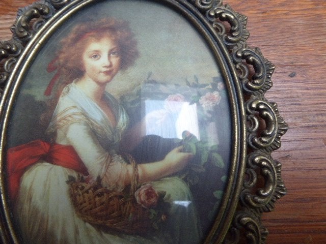 Vintage metalen barok lijstje met prent, Ophalen of Verzenden