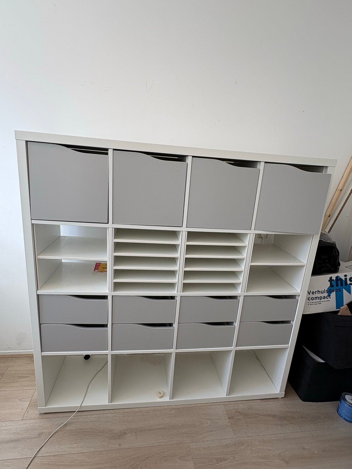 IKEA Kallax Kast met Lades en Vakken - Wit/Grijs, Ophalen, Gebruikt