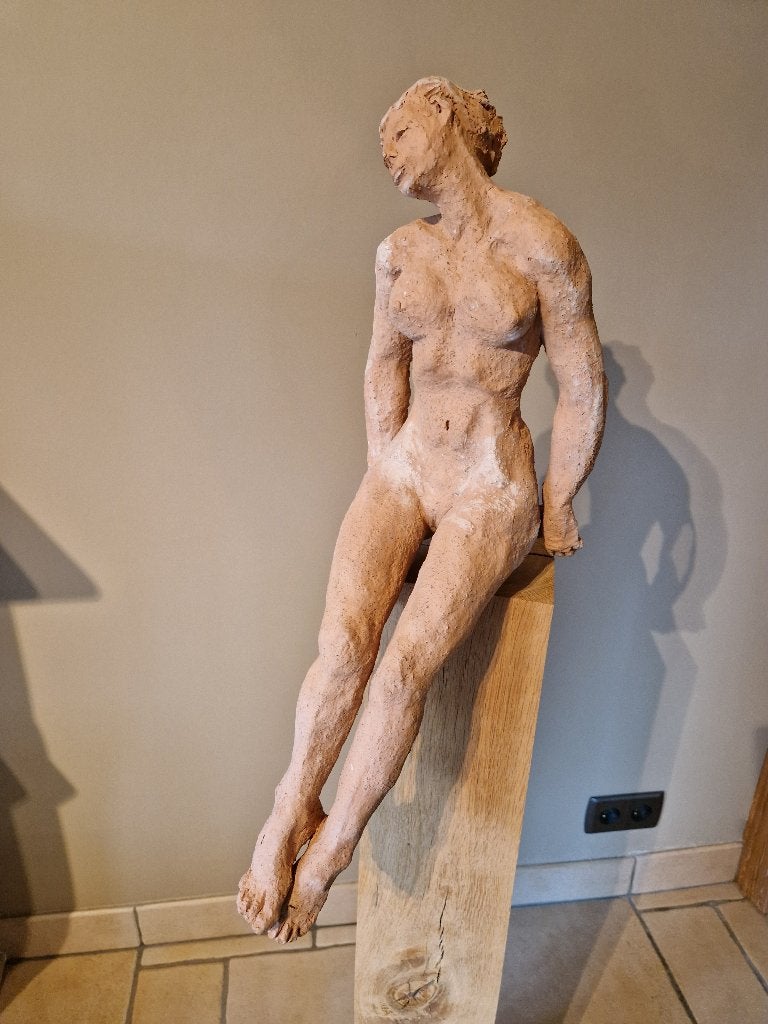 Hermann Haller " ZITTENDE VROUW NAAKT", Beeld, 50 - 100 cm, Ophalen of Verzenden, Gemerkt