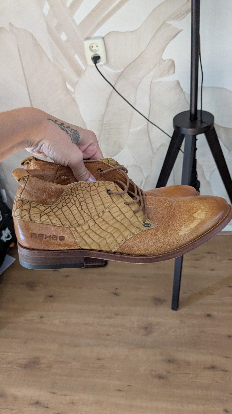 Stijlvolle REHAB herenschoenen - Cognac met crocoprint, Bruin, Nieuw, Ophalen of Verzenden, REHAB