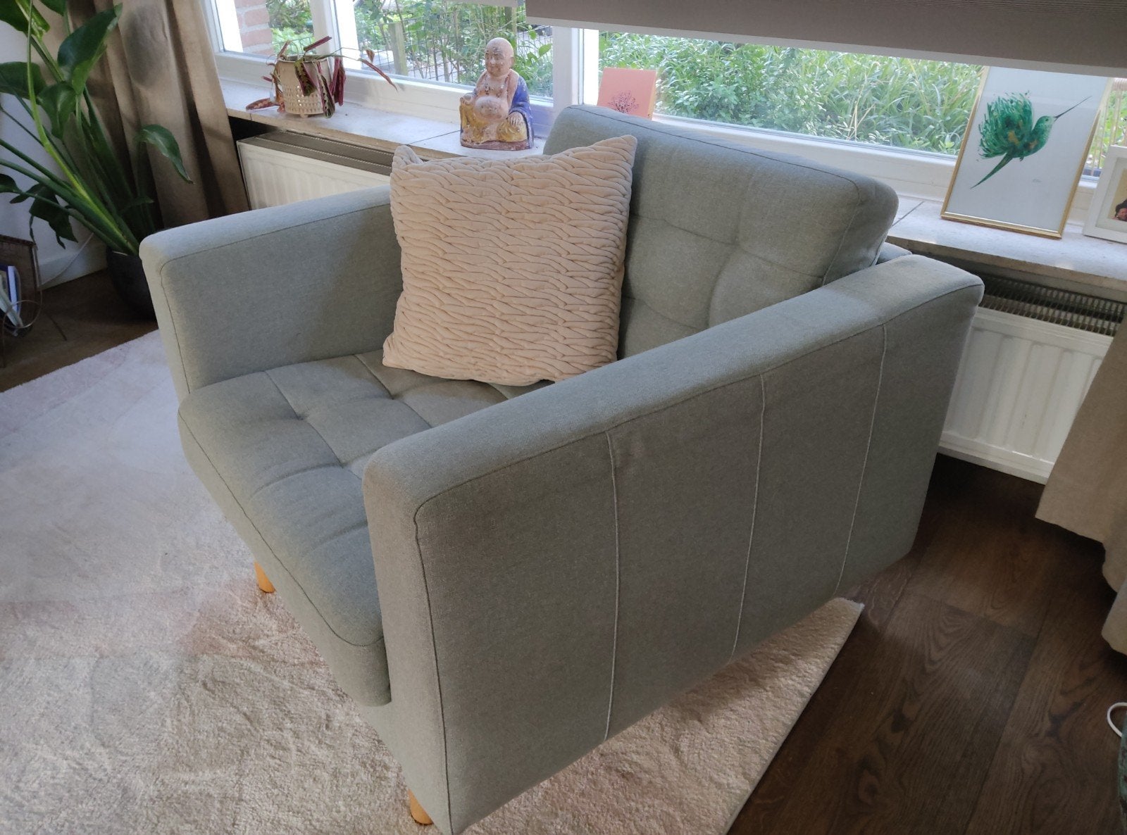 Comfortabele lichtblauwe/ groene fauteuil van Ikea, Modern, Scandinavisch, 75 tot 100 cm, Ophalen of Verzenden, Zo goed als nieuw