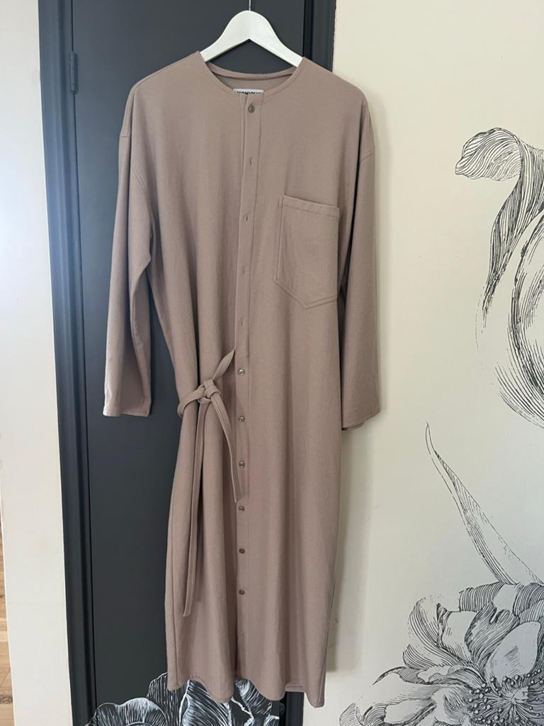 Lange wollen jurk van Monique van Heist M In perfecte staat, Maat 38/40 (M), Beige, Ophalen of Verzenden, Zo goed als nieuw