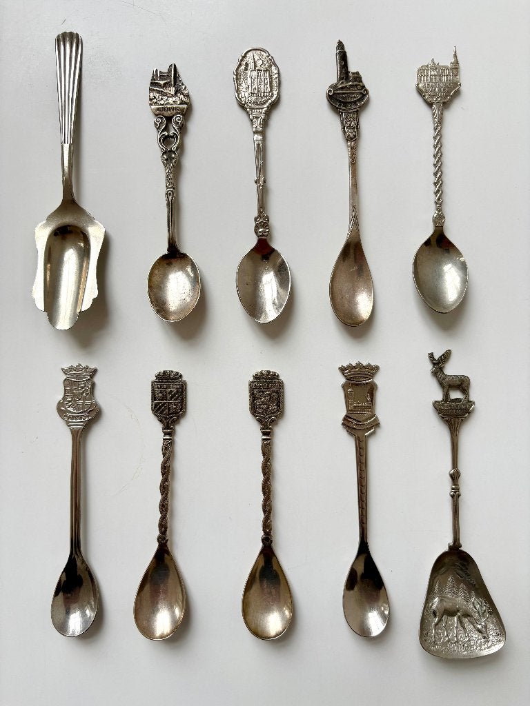 10x verzilverde suikerlepels, theelepels plaatsnamen, Ophalen of Verzenden