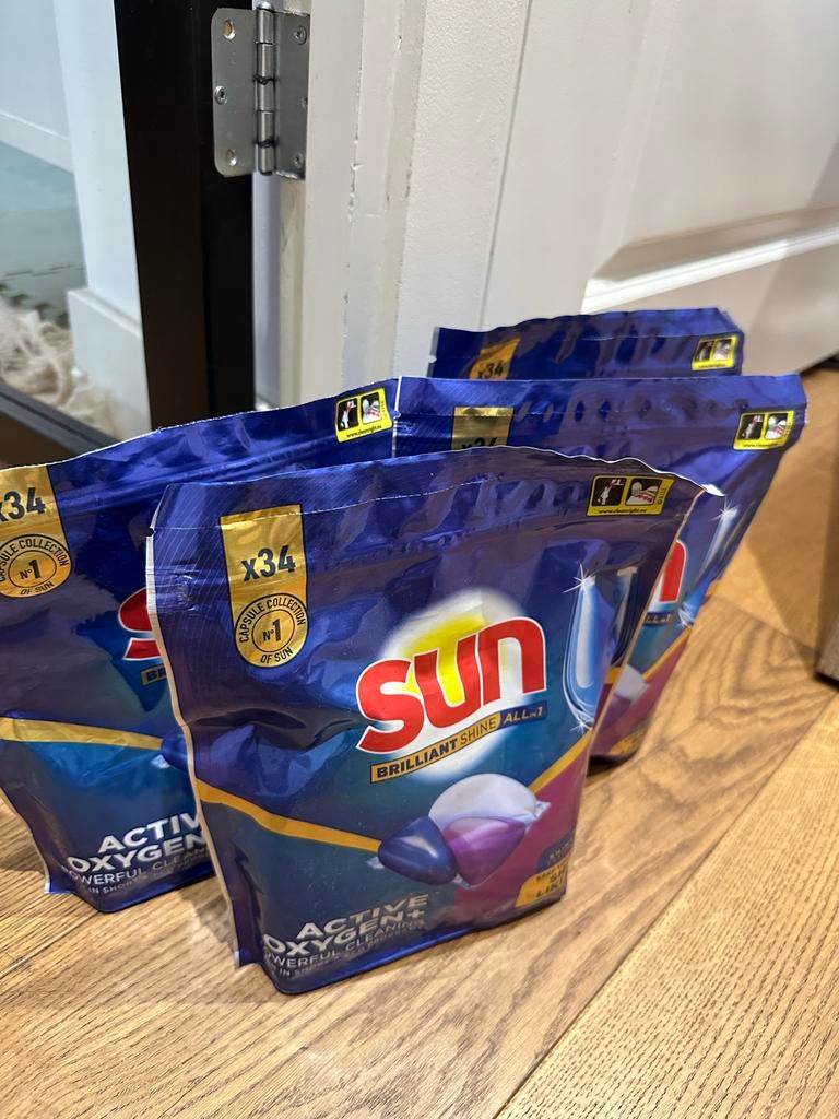 4x Sun Briljante Glans Vaatwasmiddel Pakketten (3x Nieuw), Ophalen