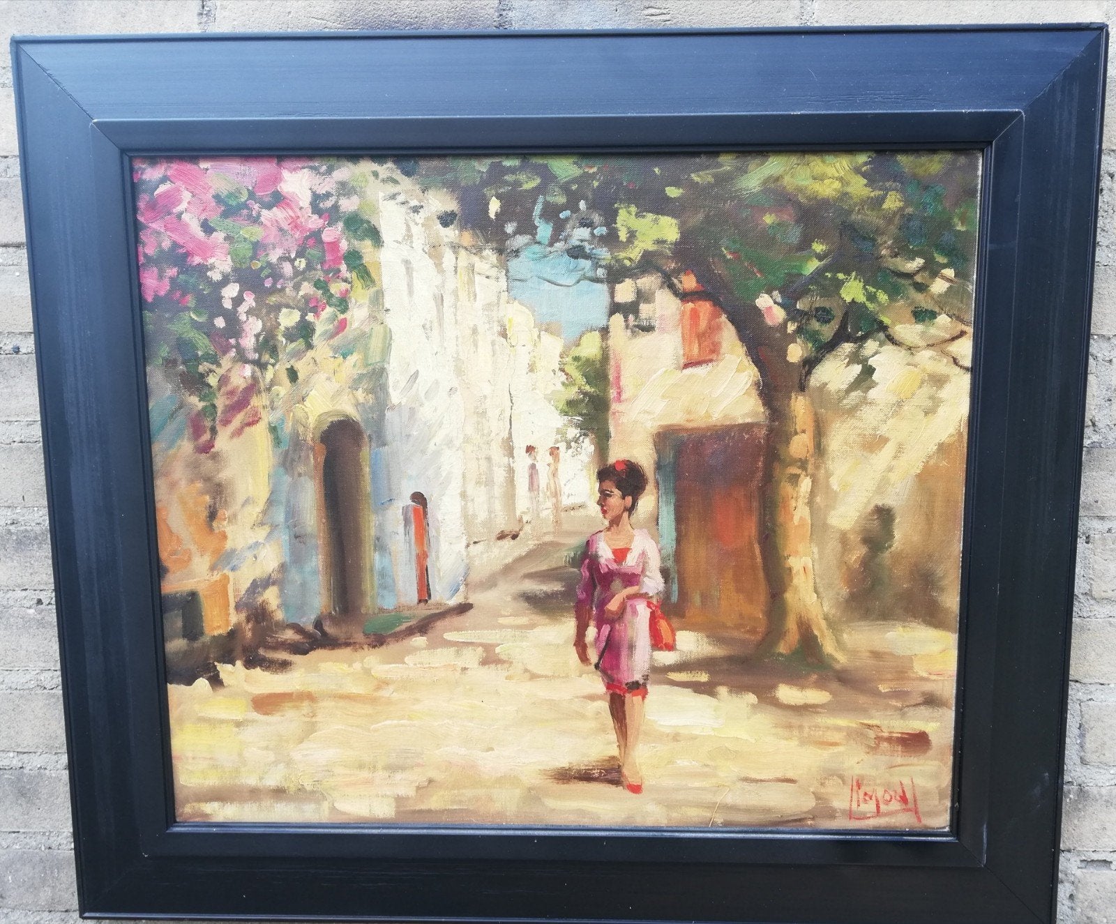 Z. Simons, Femme dans la rue du village Française. 75/65 cm., Ophalen of Verzenden