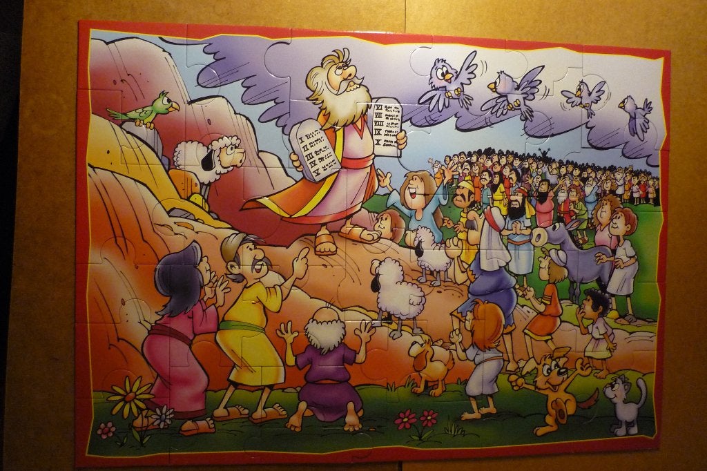 Jumbo Christian art kids '' MOSES AND THE 10 COMMANDMENTS'', Ophalen, 10 tot 50 stukjes, Gebruikt, 4 tot 6 jaar