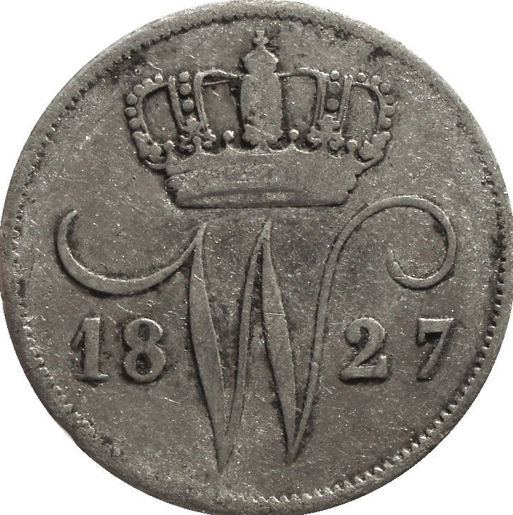 Nederland 10 cent 1827 (U / mercuriusstaf, zilver), Zilver, Ophalen of Verzenden, 10 cent, Koning Willem I