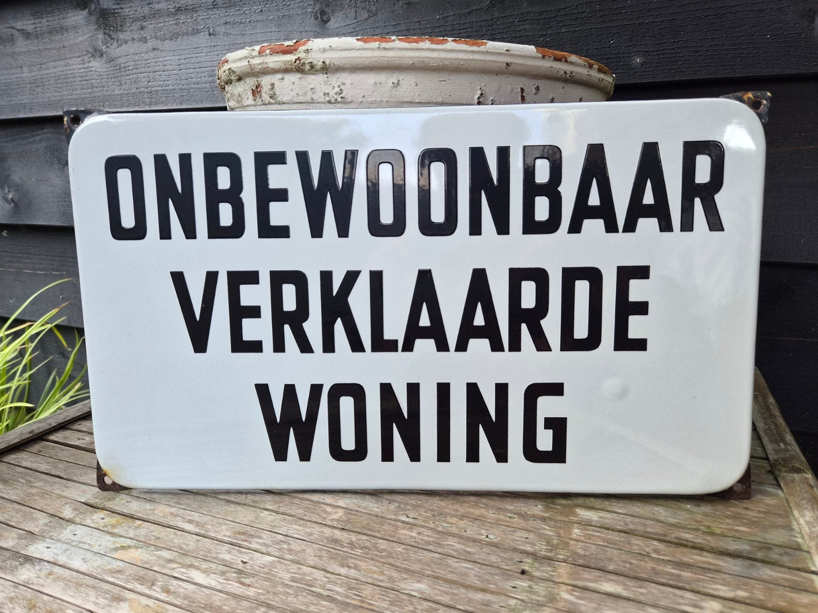 Emaille reclamebord emaille bord Onbewoonbaar XL, Ophalen of Verzenden, Gebruikt, Reclamebord