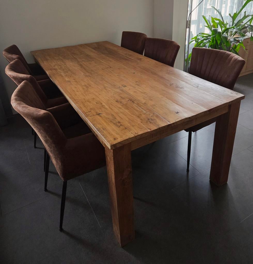 Eettafel van massief teakhout 220x100 cm, Ophalen, 100 tot 150 cm, Teakhout, 200 cm of meer