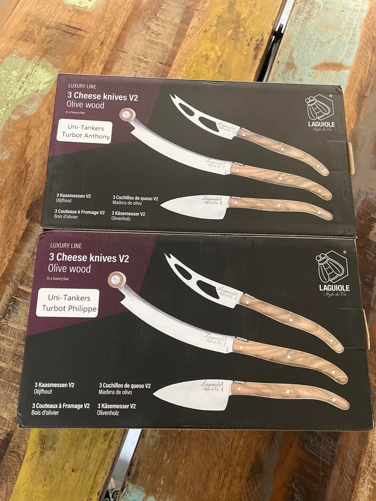 2x Luxe Kaasmessenset Olijfhout - Laguiole Stijl, Ophalen of Verzenden, Nieuw, Hout, Bestekset