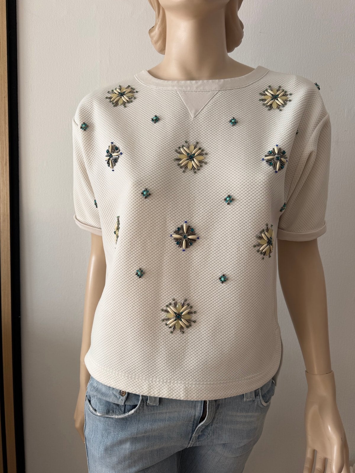 Karen Millen top met kralen - Maat 38, Maat 38/40 (M), Beige, Ophalen of Verzenden, Zo goed als nieuw
