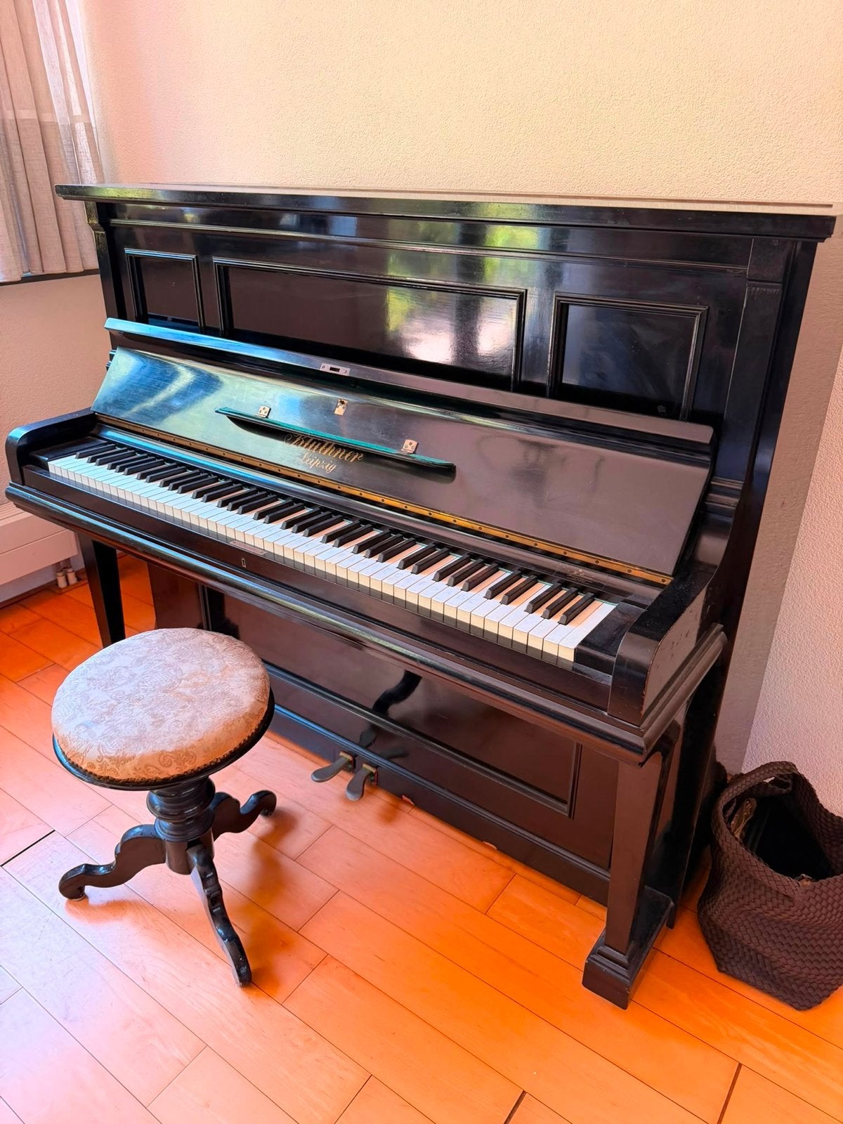 Antieke Blüthner Leipzig piano – zwart – incl. pianokruk, Ophalen, Gebruikt, Zwart, Digitaal