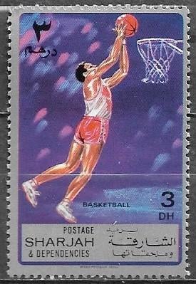 SHARJAH 3 DH Sportzegel - Basketbal - 1971, Postzegels en Munten, Postzegels | Thematische zegels, Verzenden, Postfris, Sport