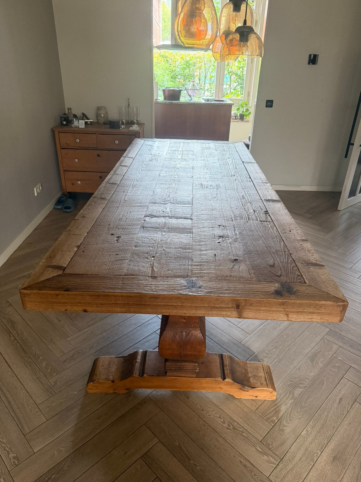 Kloostertafel 240x100 cm, Huis en Inrichting, Gebruikt, Eikenhout, 200 cm of meer, Vijf personen of meer