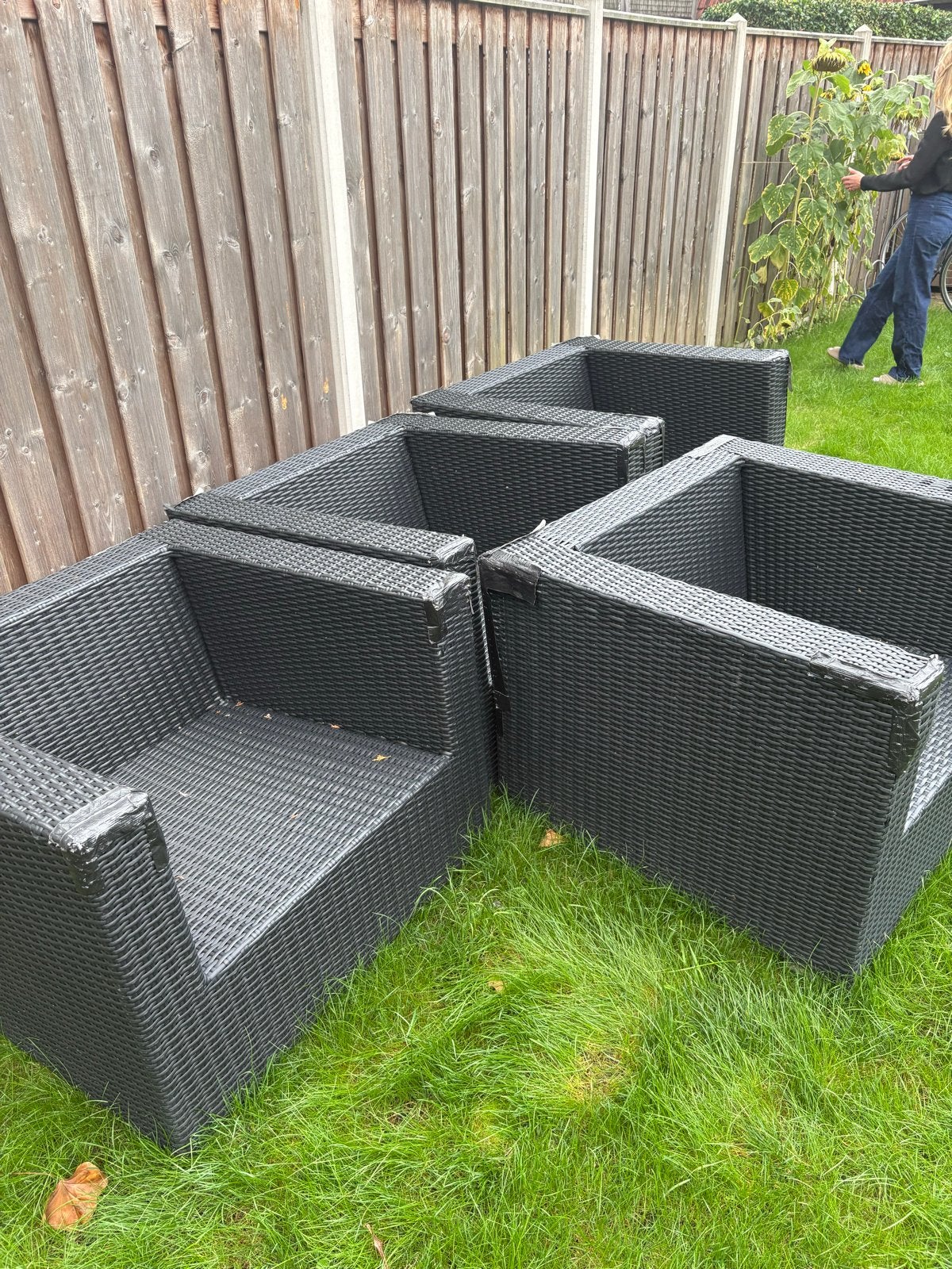 Loungeset met Opbergbox en Kussens, Tuin en Terras, Ophalen, 4 zitplaatsen, Gebruikt, Loungeset