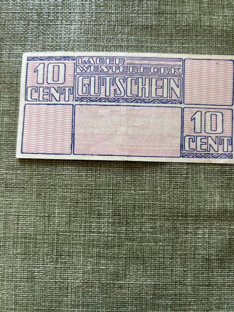 Gutschein Lager Westerbork 10 Cent 1944, Postzegels en Munten, Ophalen of Verzenden, Los biljet