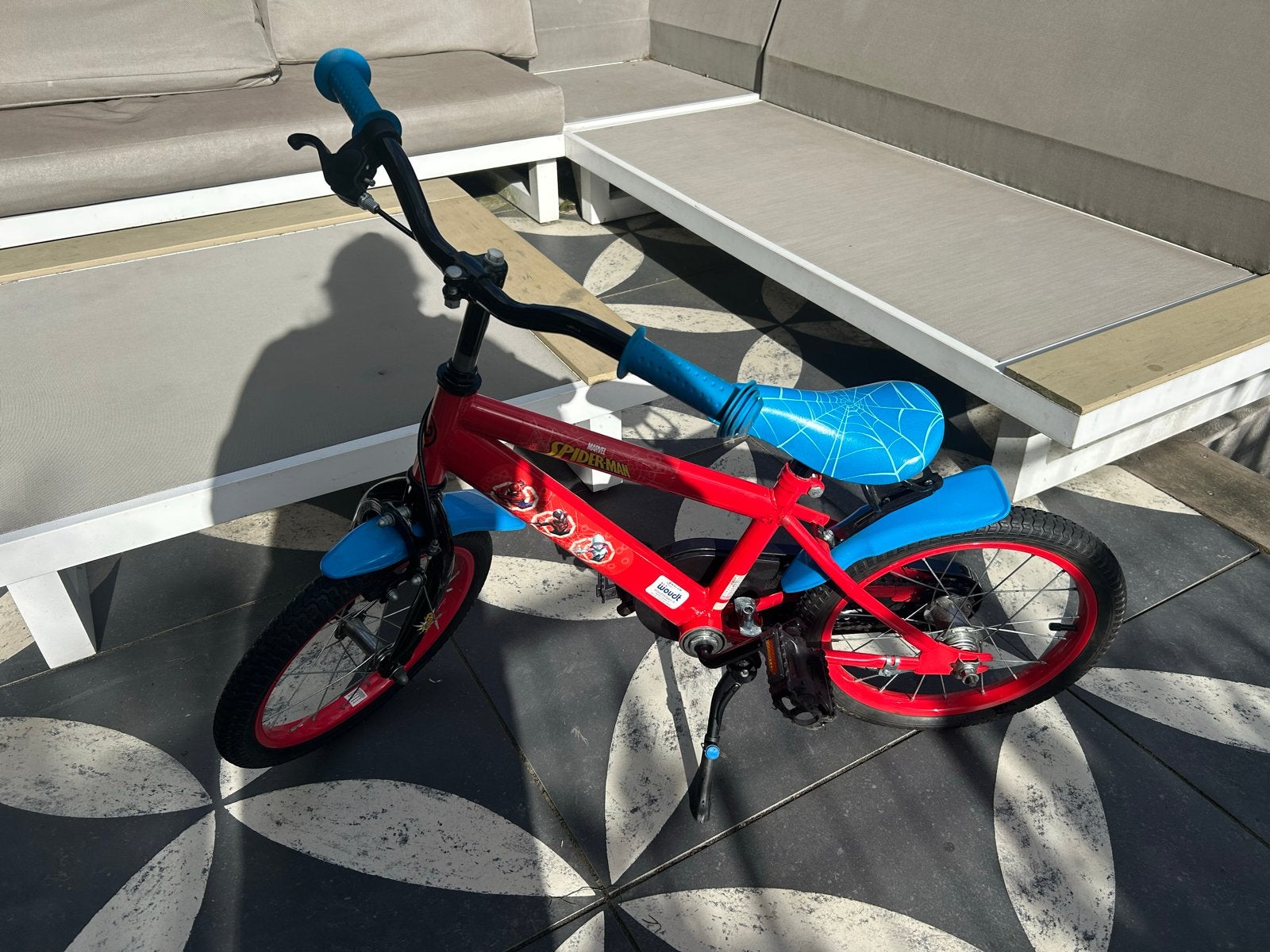 Spiderman Kinderfiets - Rood/Blauw - 16 inch, Ophalen, Gebruikt, Terugtraprem, 16 tot 20 inch