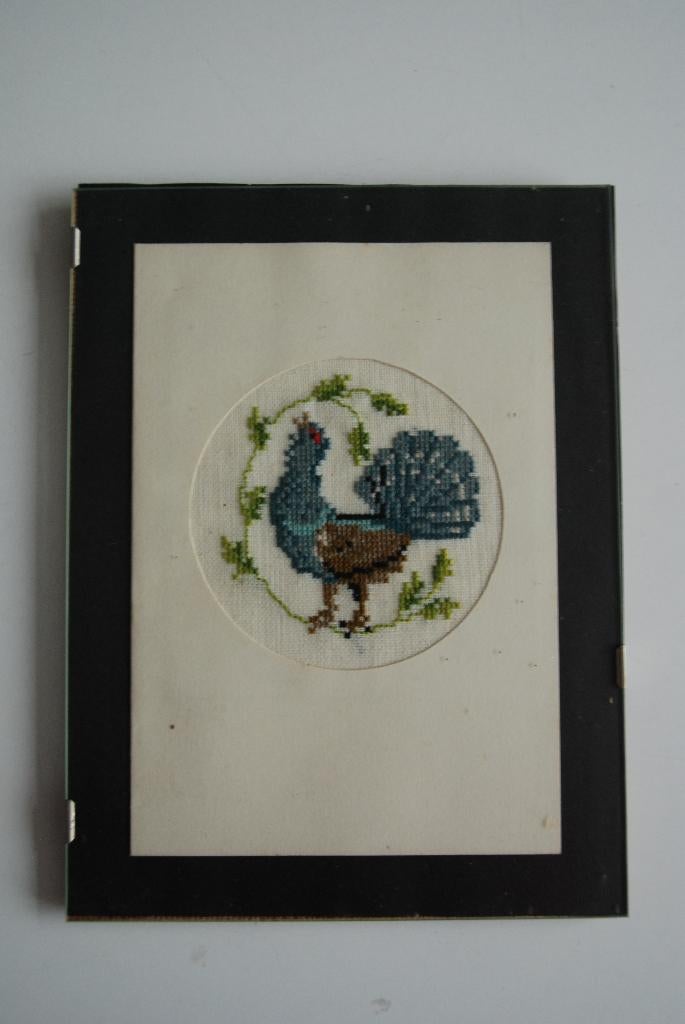 Brocante geborduurde vogel Auerhahn uit de Alpen in lijst, Verzenden, Overige materialen, Minder dan 50 cm, Minder dan 50 cm