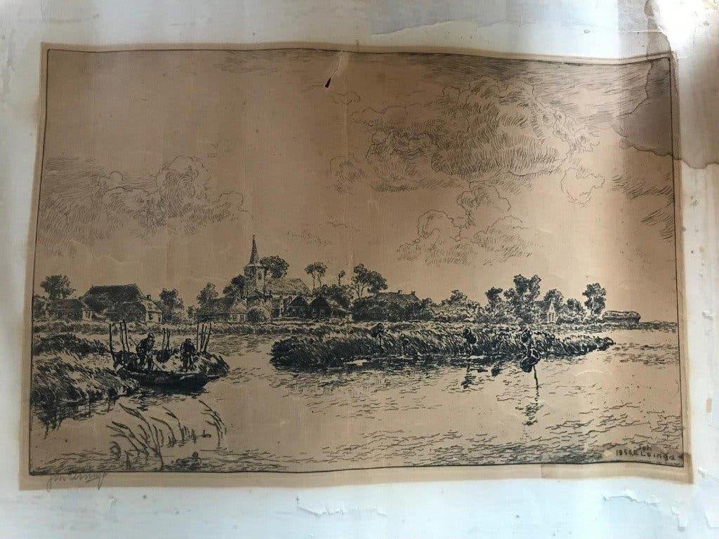 joh elsinga schilderij zonder lijst uit 1956, Ophalen of Verzenden, Zo goed als nieuw, 1940 tot 1960, Prent