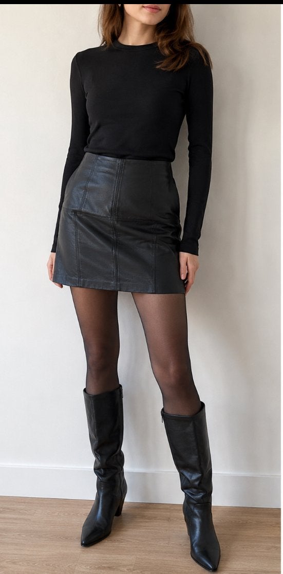 Zwarte leren minirok van Enjoy, maat L, Kleding | Dames, Rokken, Verzenden, Zwart, Maat 42/44 (L), Gedragen